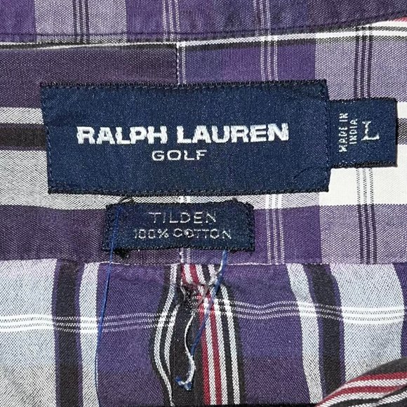 Ralph Lauren Golf Button Down Shirt Plaid Striped Purple Cotton Tall Men's Large - Picture 5 of 5